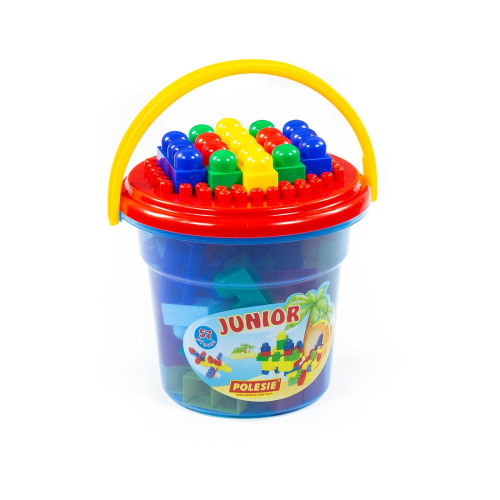 Junior Construction Set with Storage Bucket - 57 Pieces, Assorted Colours