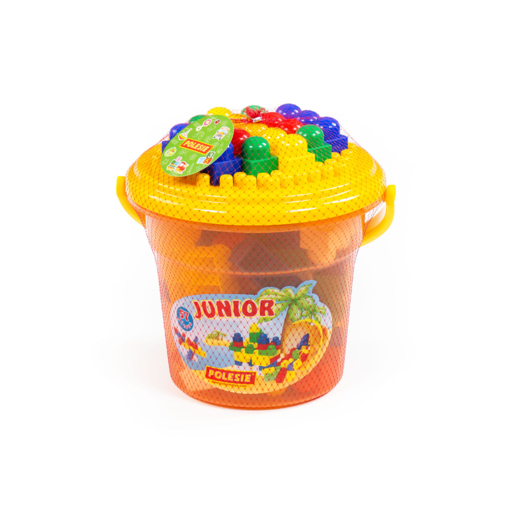 Junior Construction Set with Storage Bucket - 57 Pieces, Assorted Colours