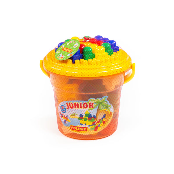 Junior Construction Set with Storage Bucket - 57 Pieces, Assorted Colours