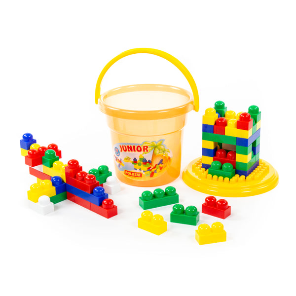 Junior Construction Set with Storage Bucket - 57 Pieces, Assorted Colours