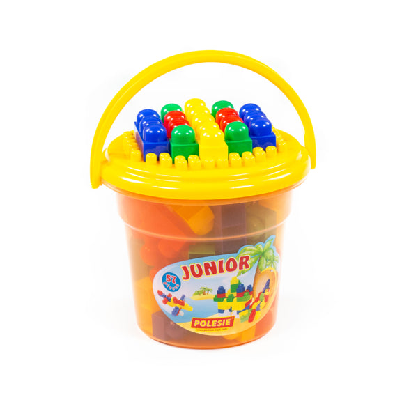 Junior Construction Set with Storage Bucket - 57 Pieces, Assorted Colours