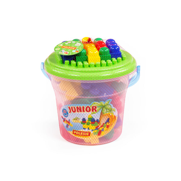Junior Construction Set with Storage Bucket - 57 Pieces, Assorted Colours