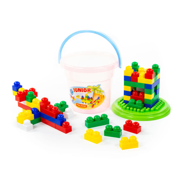 Junior Construction Set with Storage Bucket - 57 Pieces, Assorted Colours