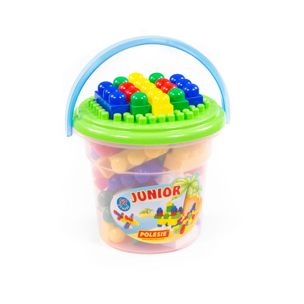 Junior Construction Set with Storage Bucket - 57 Pieces, Assorted Colours