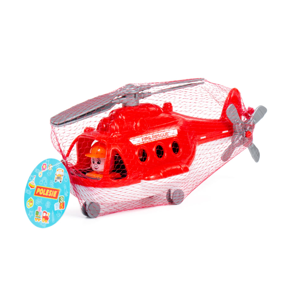 Alpha Fire Rescue Helicopter Toy - Red, Pilot Figure and Wheeled Undercarriage