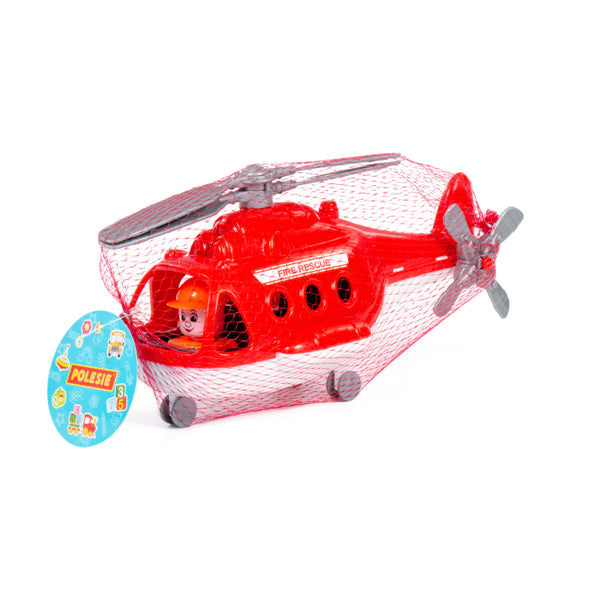 Alpha Fire Rescue Helicopter Toy - Red, Pilot Figure and Wheeled Undercarriage