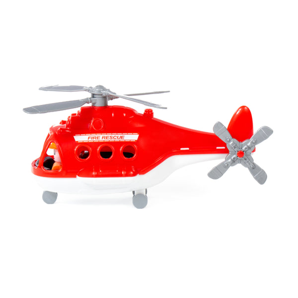 Alpha Fire Rescue Helicopter Toy - Red, Pilot Figure and Wheeled Undercarriage