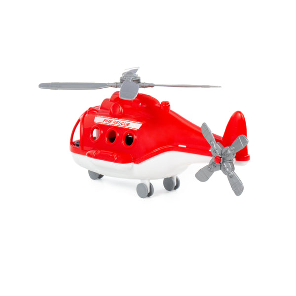 Alpha Fire Rescue Helicopter Toy - Red, Pilot Figure and Wheeled Undercarriage