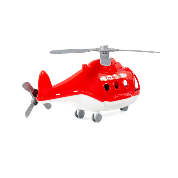 Alpha Fire Rescue Helicopter Toy - Red, Pilot Figure and Wheeled Undercarriage