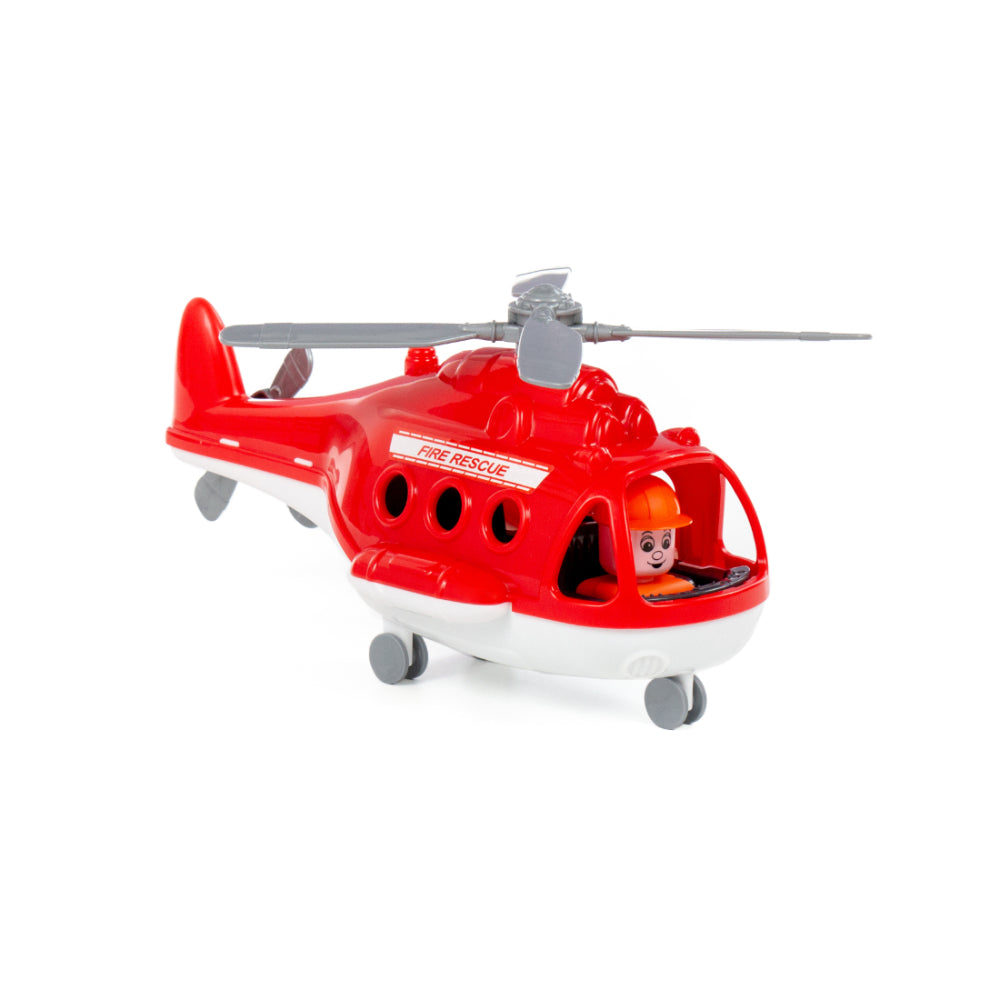 Alpha Fire Rescue Helicopter Toy - Red, Pilot Figure and Wheeled Undercarriage