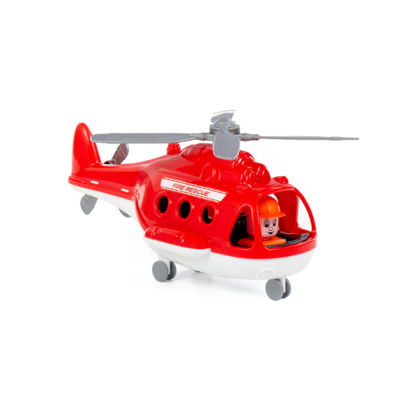 Alpha Fire Rescue Helicopter Toy - Red, Pilot Figure and Wheeled Undercarriage