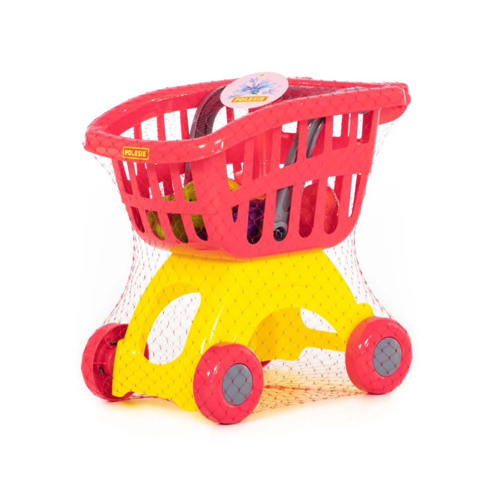 Polesie Toy Shopping Trolley with Food - Red and Yellow, Child-Sized