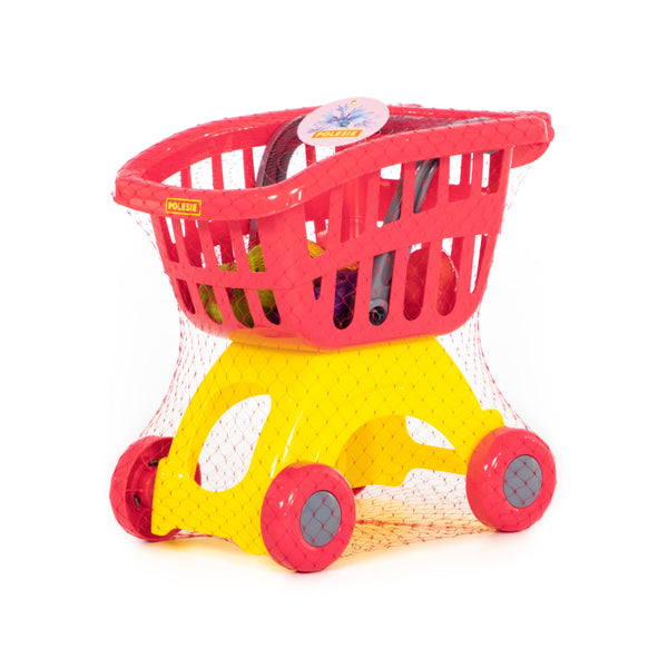 Polesie Toy Shopping Trolley with Food - Red and Yellow, Child-Sized