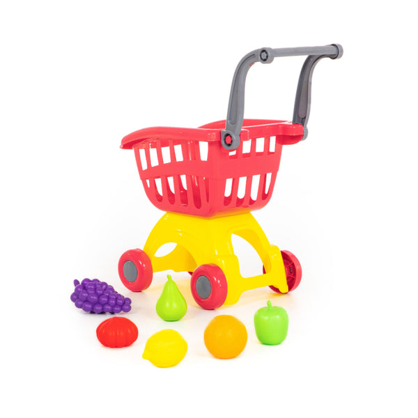 Polesie Toy Shopping Trolley with Food - Red and Yellow, Child-Sized