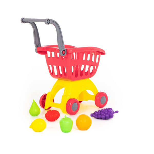 Polesie Toy Shopping Trolley with Food - Red and Yellow, Child-Sized