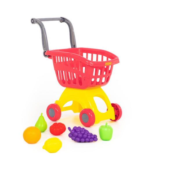 Polesie Toy Shopping Trolley with Food - Red and Yellow, Child-Sized