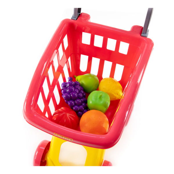 Polesie Toy Shopping Trolley with Food - Red and Yellow, Child-Sized