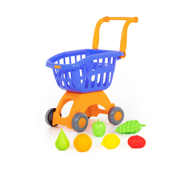 Polesie Toy Shopping Trolley with Food - Red and Yellow, Child-Sized