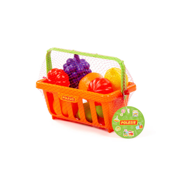 Polesie Pretend Play Fruit Food Set with Shopping Basket - 9 Pieces, Assorted