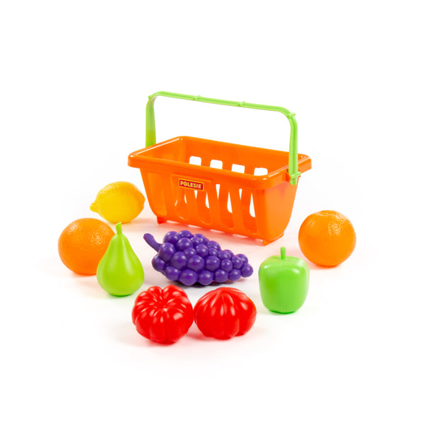 Polesie Pretend Play Fruit Food Set with Shopping Basket - 9 Pieces, Assorted