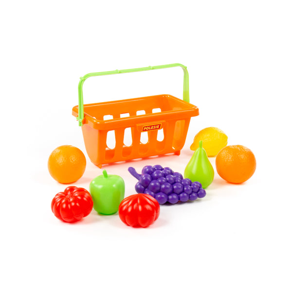Polesie Pretend Play Fruit Food Set with Shopping Basket - 9 Pieces, Assorted