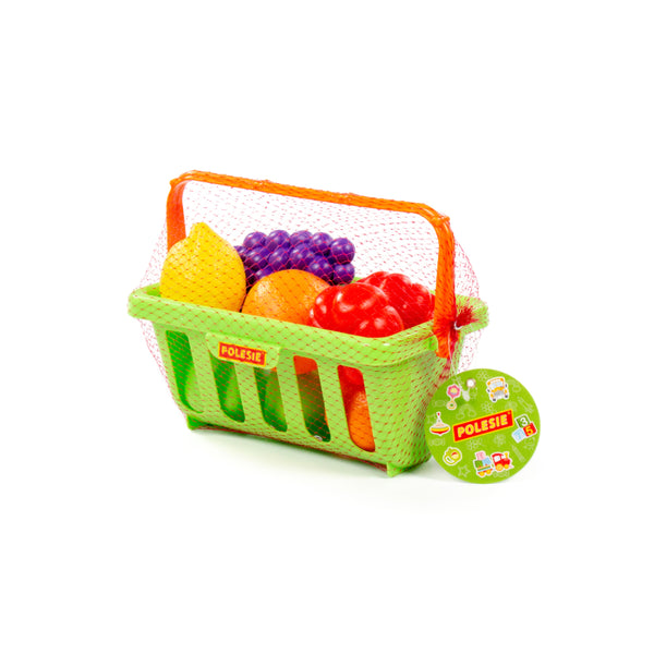 Polesie Pretend Play Fruit Food Set with Shopping Basket - 9 Pieces, Assorted