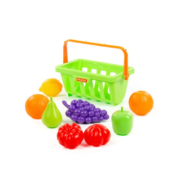 Polesie Pretend Play Fruit Food Set with Shopping Basket - 9 Pieces, Assorted
