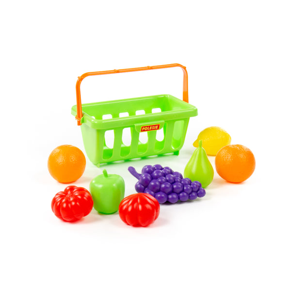 Polesie Pretend Play Fruit Food Set with Shopping Basket - 9 Pieces, Assorted