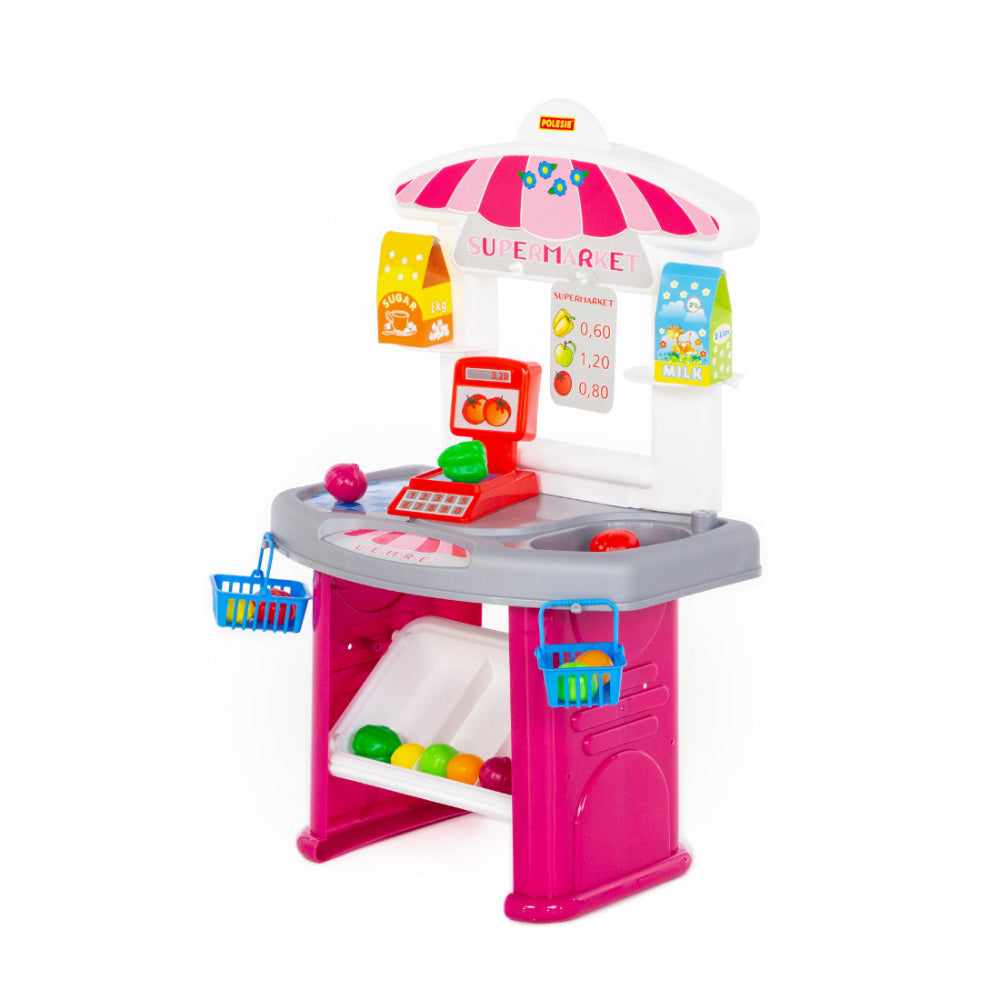 Children's Mini Supermarket Role Play Set - Checkout and Groceries, 64.5cm