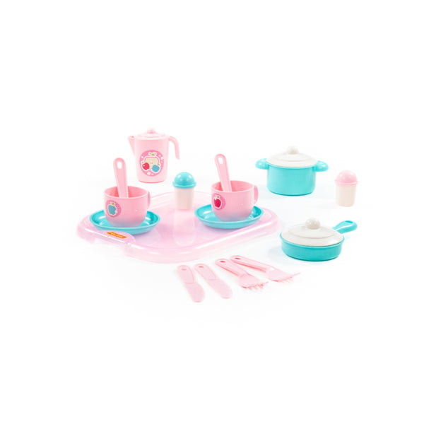 Children's Pretend Play Tea Service Set - 19 Pieces, Pink and Turquoise