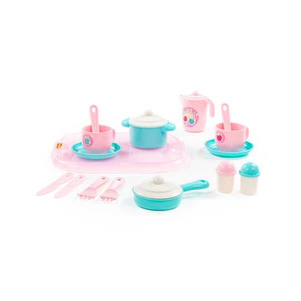 Children's Pretend Play Tea Service Set - 19 Pieces, Pink and Turquoise