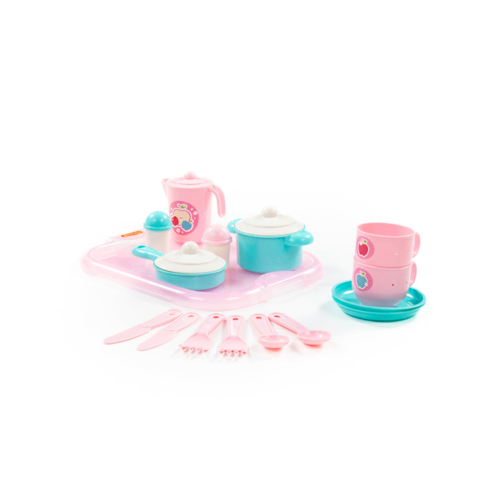 Children's Pretend Play Tea Service Set - 19 Pieces, Pink and Turquoise