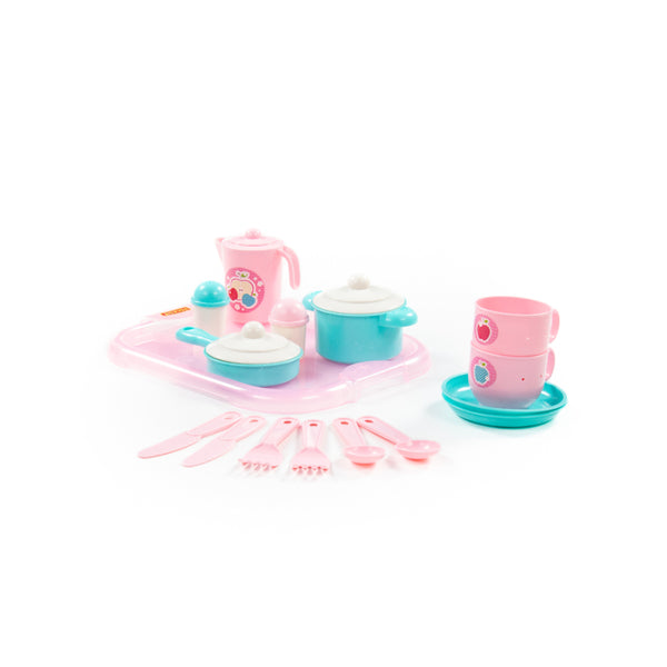 Children's Pretend Play Tea Service Set - 19 Pieces, Pink and Turquoise