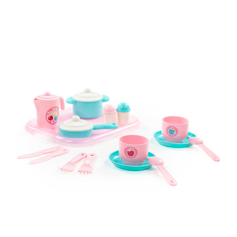Children's Pretend Play Tea Service Set - 19 Pieces, Pink and Turquoise