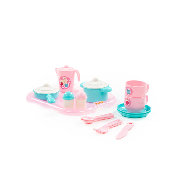 Children's Pretend Play Tea Service Set - 19 Pieces, Pink and Turquoise