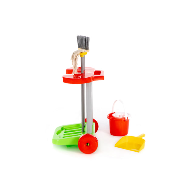 Polesie Children's Cleaning Trolley Role-Play Toy - Broom, Mop and Bucket