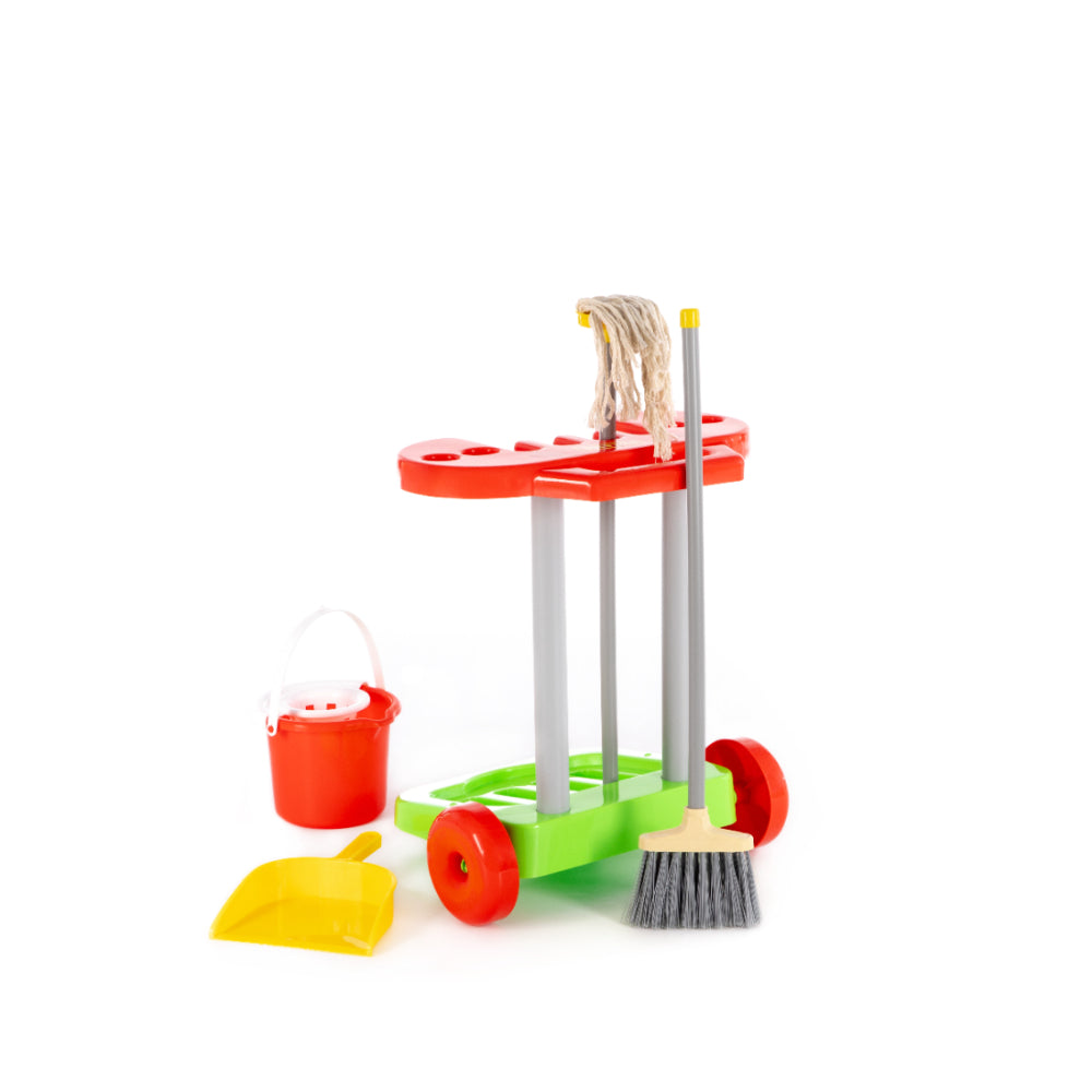 Polesie Children's Cleaning Trolley Role-Play Toy - Broom, Mop and Bucket