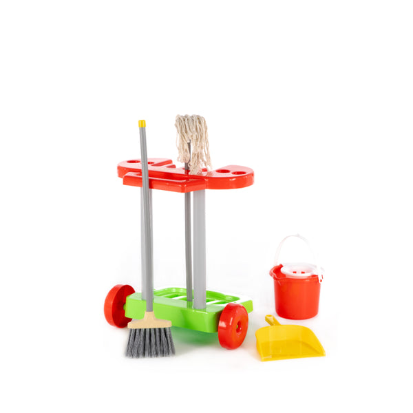 Polesie Children's Cleaning Trolley Role-Play Toy - Broom, Mop and Bucket
