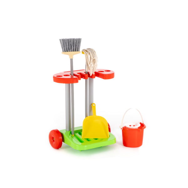 Polesie Children's Cleaning Trolley Role-Play Toy - Broom, Mop and Bucket
