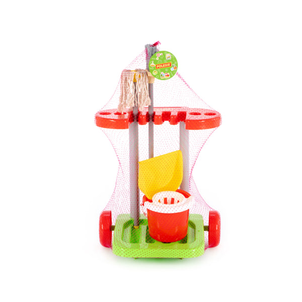 Polesie Children's Cleaning Trolley Role-Play Toy - Broom, Mop and Bucket