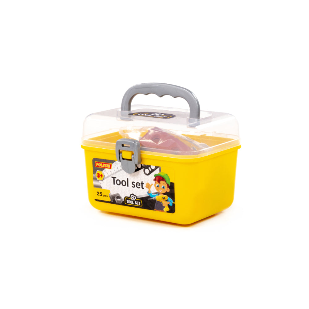 Children's Pretend Play Tool Set - 25 Pieces, Portable Yellow Toolbox