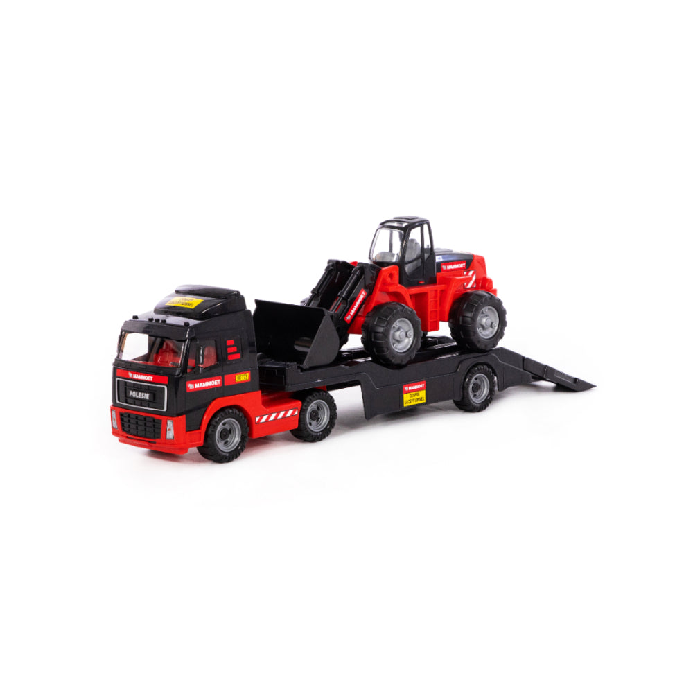 Mammoet Low-Loader Truck and Front Loader Vehicle Toy - Red and Black