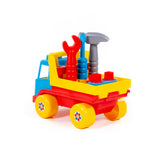 Construction Tipper Truck Toy - Tilting Dump Bed, Red, Yellow and Blue