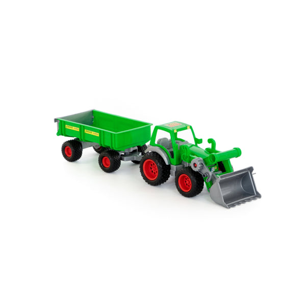Green Farm Tractor and Tipping Trailer Toy - Front Loader, Detachable