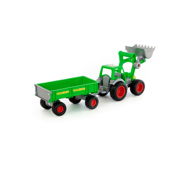 Green Farm Tractor and Tipping Trailer Toy - Front Loader, Detachable