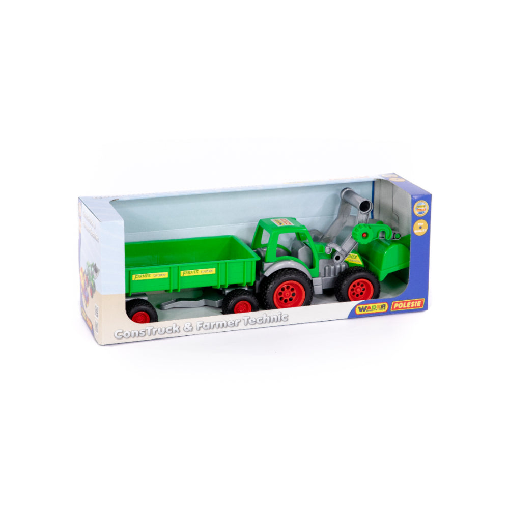 Green Farm Tractor and Tipping Trailer Toy - Front Loader, Detachable
