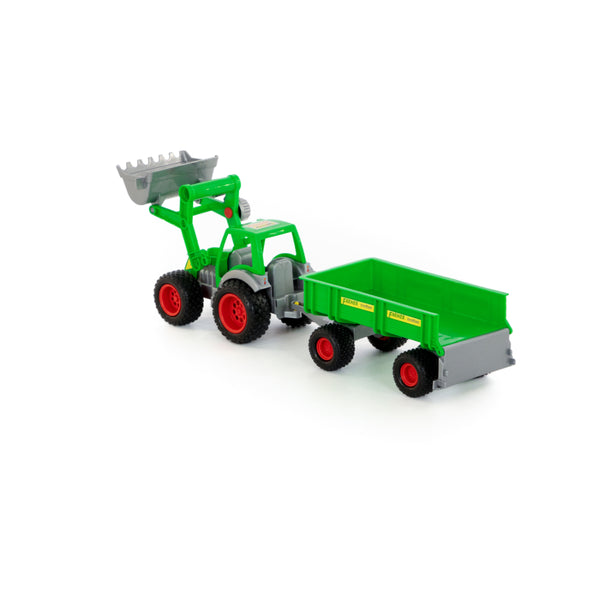Green Farm Tractor and Tipping Trailer Toy - Front Loader, Detachable