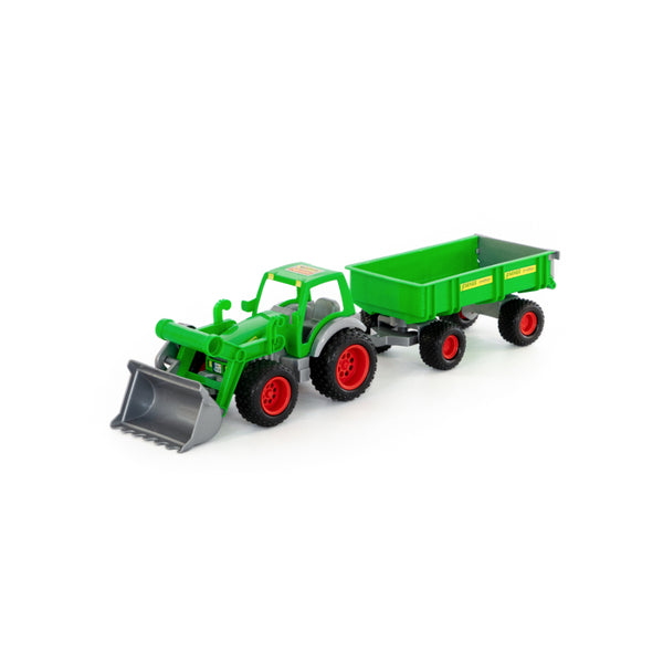 Green Farm Tractor and Tipping Trailer Toy - Front Loader, Detachable