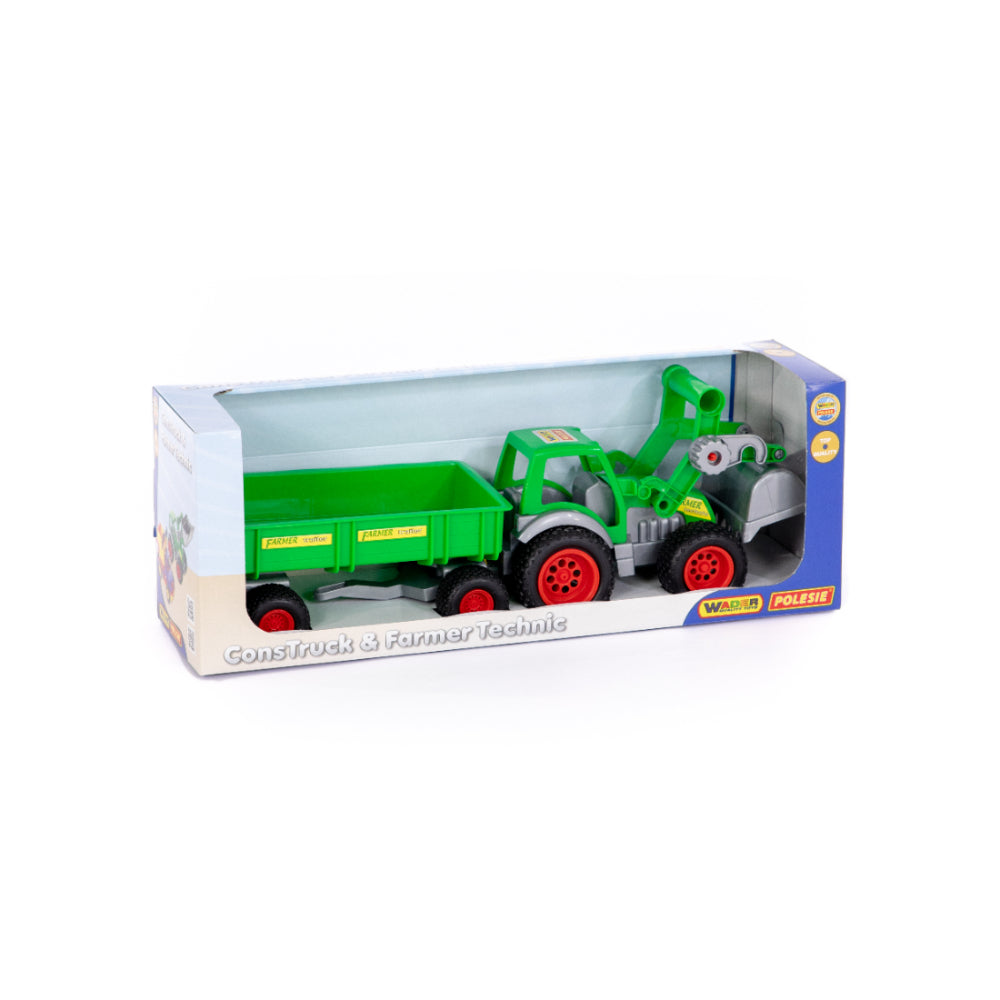 Green Farm Tractor and Tipping Trailer Toy - Front Loader, Detachable
