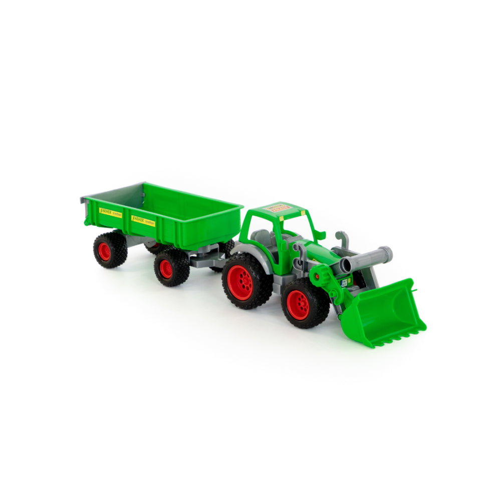 Green Farm Tractor and Tipping Trailer Toy - Front Loader, Detachable